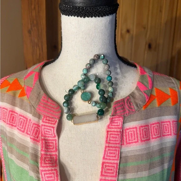 Neon Aztec Jacquard Mini-Dress with embellished lace trim includes two bracelets - Picture 5 of 12